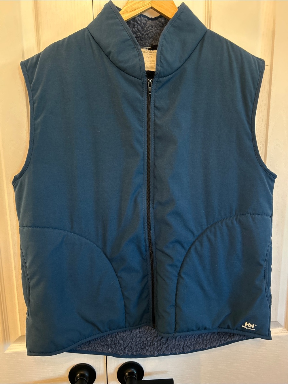 Vintage Helly Hansen Deep Pile Fleece Vest Teal Blue Made Canada XL